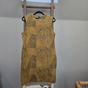 Sharagano Mustard and Black Textured Mini Dress